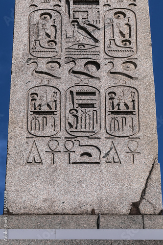 Famous 23 meters ancient Luxor Obelisk (Obelisque de Louxor, 1836) at the center of the Place de la Concorde in Paris, France. photo