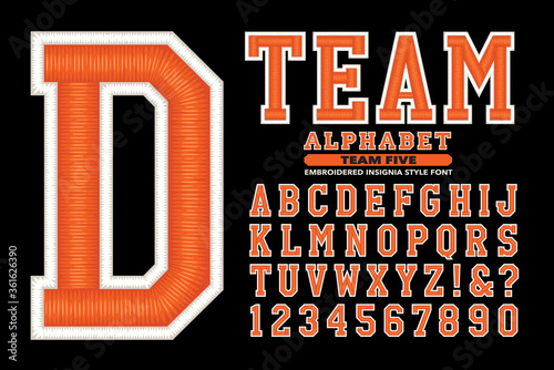 An Embroidery Styled 3d Alphabet for Team Sports Uniforms or University and Collegiate Style Garments