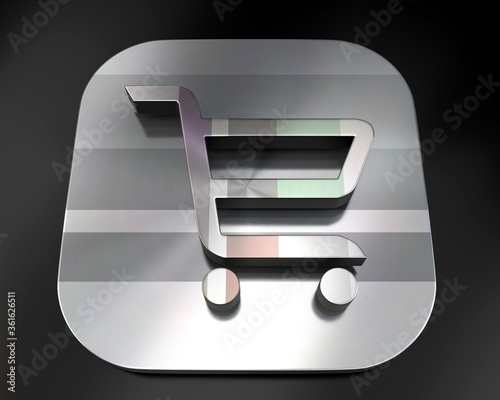 3d brushed metal shopping cart icon