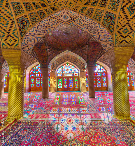 Nasir Ol Molk Mosque known also as Pink Mosque, in Shiraz, Iran