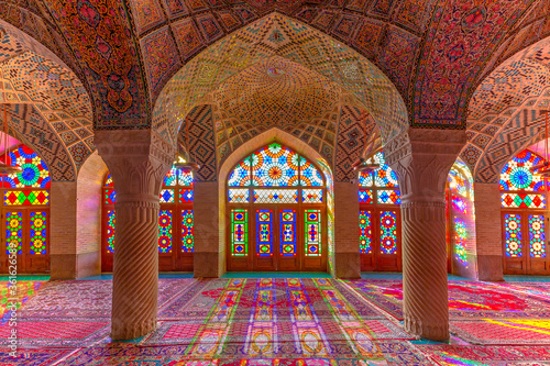 Photos Nasir Ol Molk Mosque known also as Pink Mosque, in Shiraz, Iran