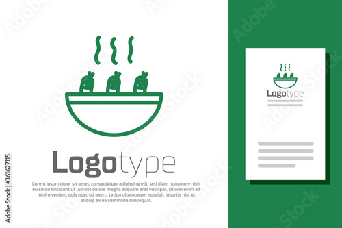 Green line Soup with shrimps icon isolated on white background. Tom yum kung soup. Logo design template element. Vector..