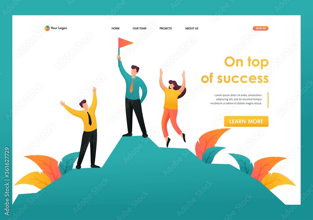 Team entrepreneurs celebrates victory on top of success. Flat 2D character. Landing page concepts and web design Team entrepreneurs celebrates victory on top of success. Flat 2D character. Landing page concepts and web design