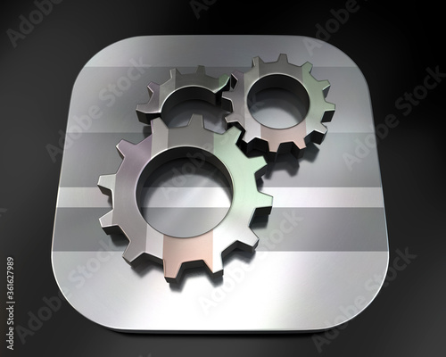 3d brushed metal gears icon