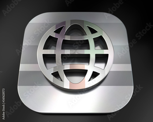 3d brushed metal world icon