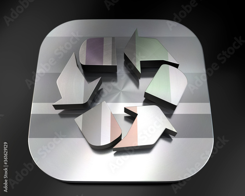 3d brushed metal recycling symbol