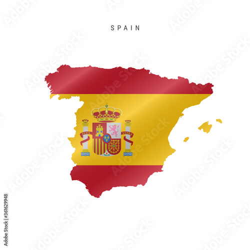 Waving flag map of Spain. Vector illustration
