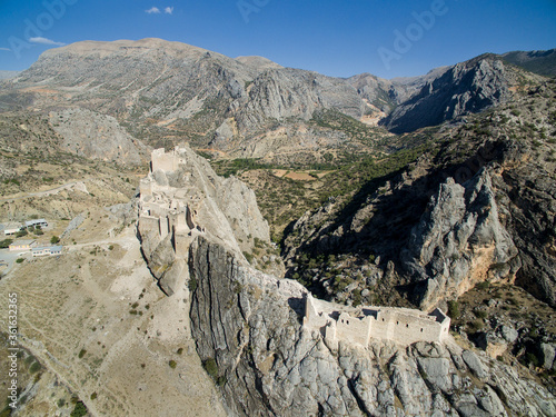 Historical artifact Adiyaman castle (Hisn-i Mansur, Adiyaman Kalesi). The castle was built during the Commagene kingdom however the present look of castle dates back to Mamluks. Adiyaman-Kahta, TURKEY photo