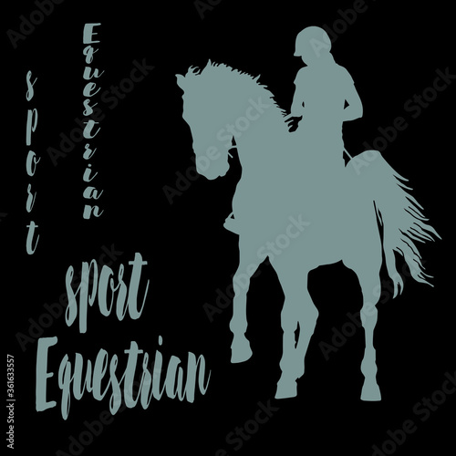 Horse rider silhouette,  equestrian sport, isolated black silhouette, space for your text, banner, postcard