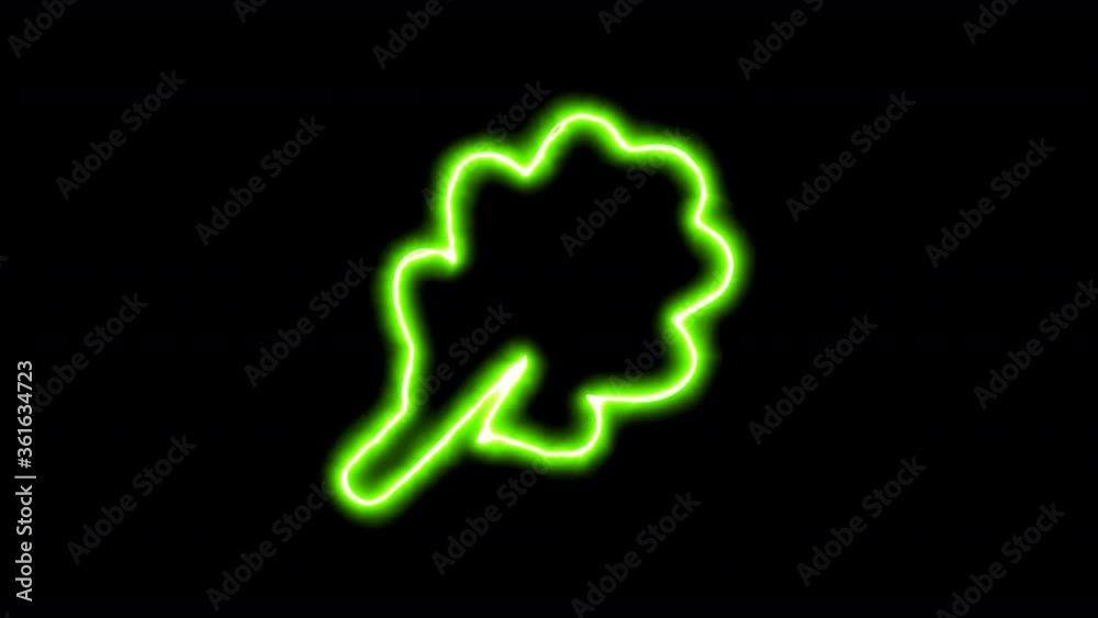 The appearance of the green neon symbol leaf oak. Flicker, In - Out. Alpha channel Premultiplied - Matted with color black The appearance of the green neon symbol leaf oak. Flicker, In - Out. Alpha channel Premultiplied - Matted with color black
