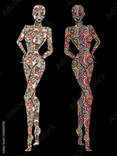 Stencils of stylized female bodies