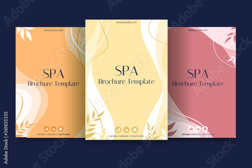 Minimalistic spa and healthcare design brochure. Flyer template with elements of medicine, spa, ayurveda, yoga and natural organic topics.