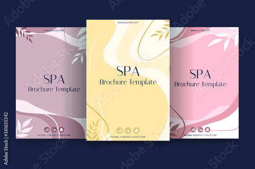 Minimalistic spa and healthcare design brochure. Flyer template with elements of medicine, spa, ayurveda, yoga and natural organic topics.