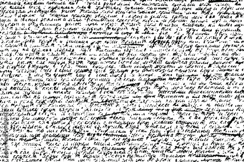 The texture of an unreadable handwritten text with strikethroughs. Illegible handwritten text. Vector illustration. Overlay a template.