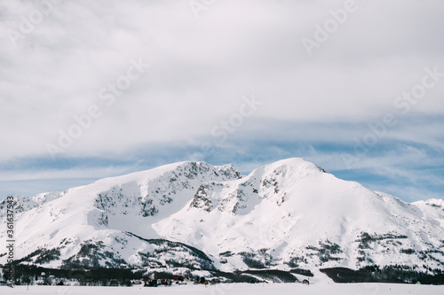 Snow-covered mountain peaks in Zabljak are Durmitor National Park in Montenegro.