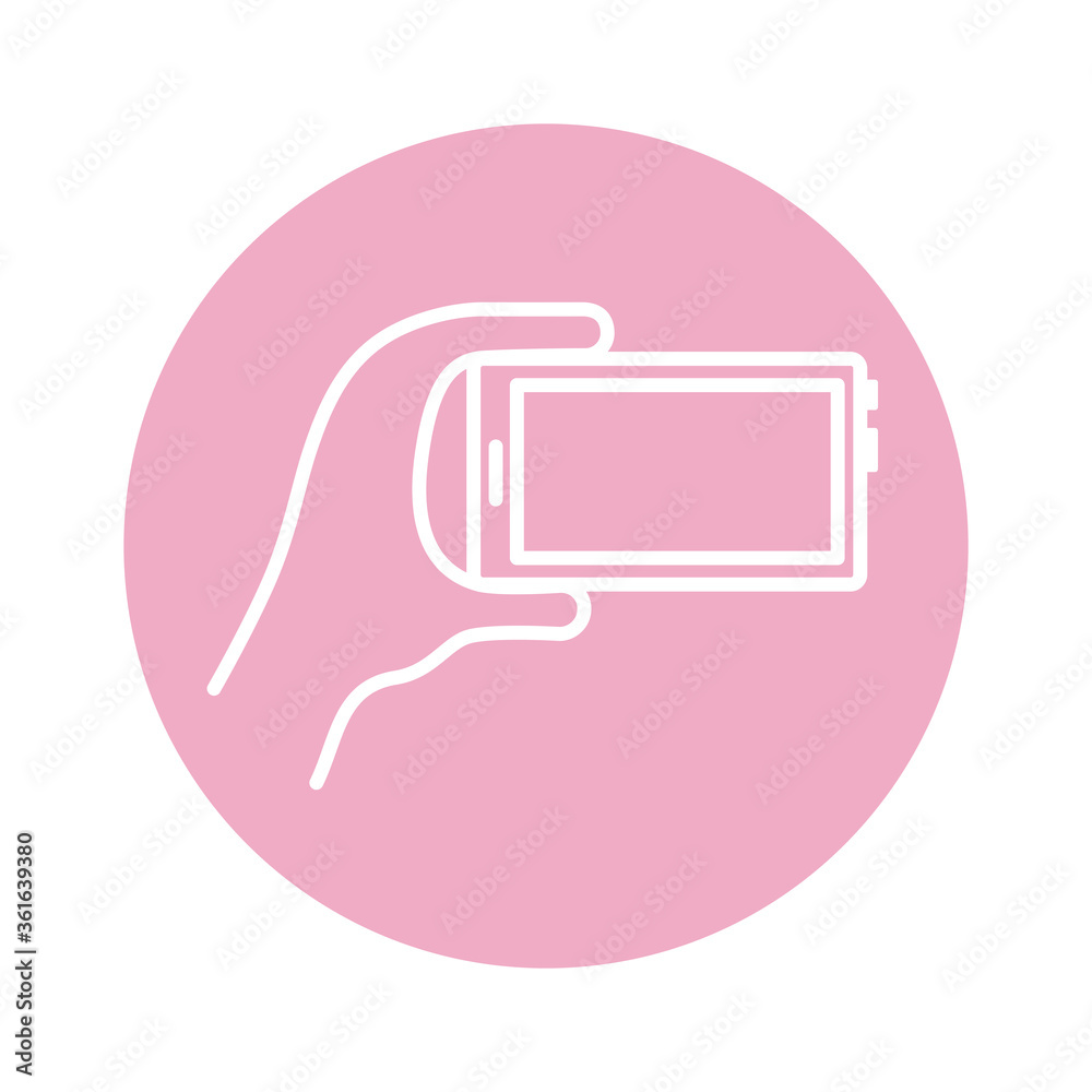 hand using smartphone device block style icon hand using smartphone device block style icon