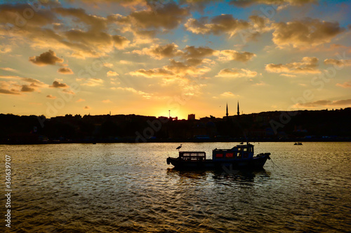 Fototapeta Naklejka Na Ścianę i Meble -  Bosphorus and silhouette of sunset. Istanbul Turkey
