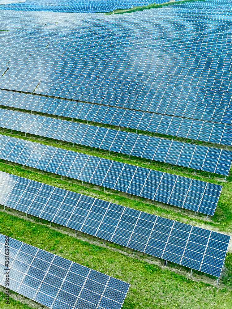 Solar panels producing green renewable energy. Solar power station in the field with green grass. Solar panels producing green renewable energy. Solar power station in the field with green grass.
