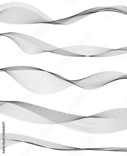 Abstract wave element for design. Digital frequency track equalizer. Stylized line art background. Vector illustration. Wave with lines created using blend tool. Curved wavy line, smooth stripe.