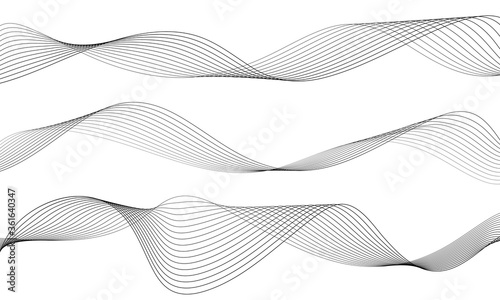 Abstract wave element for design. Digital frequency track equalizer. Stylized line art background. Vector illustration. Wave with lines created using blend tool. Curved wavy line, smooth stripe.