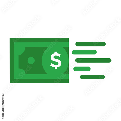 Fast Send Money Transfer Funds Payment Vector Icon. Flying Dollar Money Send Logo.