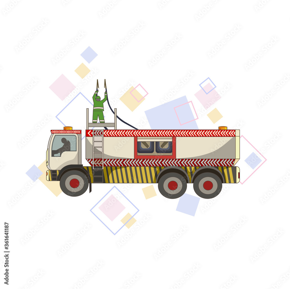 Naklejka premium Fuel tanker with diamonds on white isolated background, vector illustration for prints, posters, booklets, logos, icons or elements of design for Airport life or ground facilities topic.