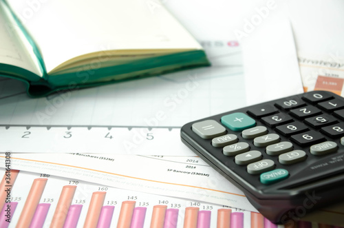  financing. calculator and pen heals on a financial chart