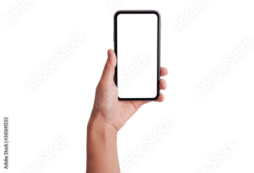 Studio shot of Business Hand holding Smartphone and isolated on white background - include clipping path.