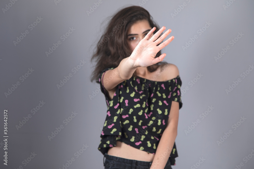 sad woman hand stop sign sad woman hand stop sign