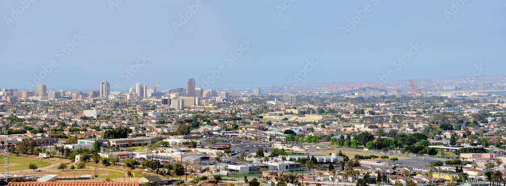 A panoramic view of Long Beach from the top of Signal Hill Park.