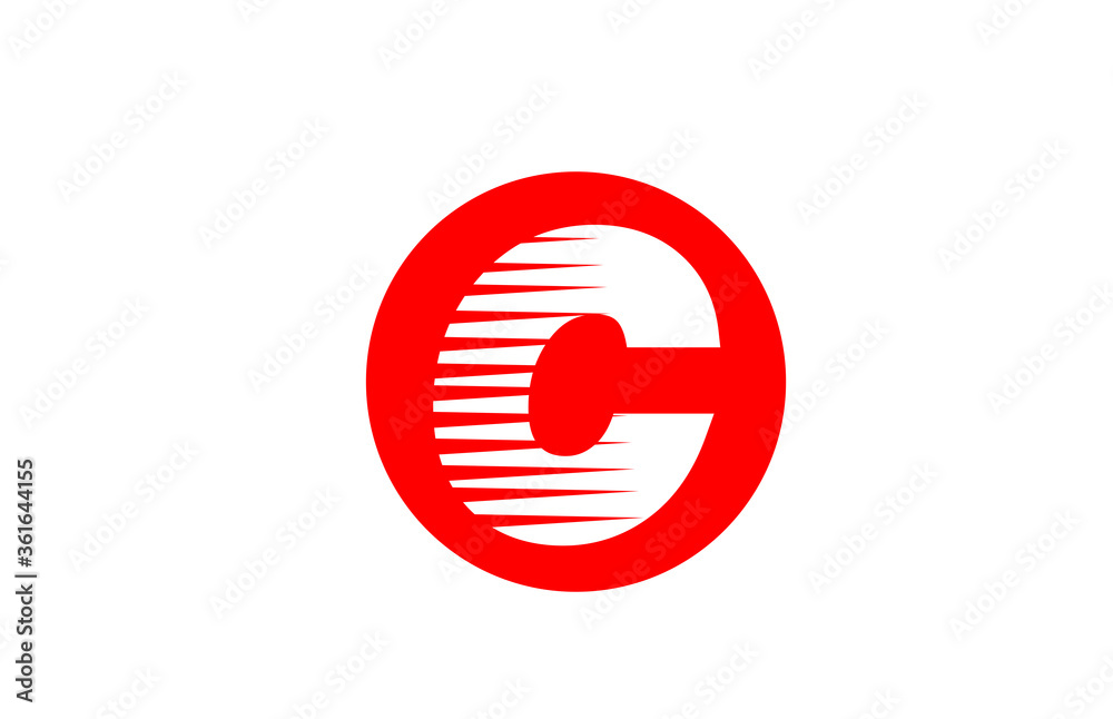 alphabet letter logo C icon for company and business. Simple icon design for corporate identity with line stripes and red circle alphabet letter logo C icon for company and business. Simple icon design for corporate identity with line stripes and red circle