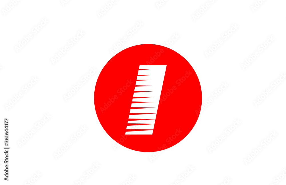 alphabet letter logo I icon for company and business. Simple icon design for corporate identity with line stripes and red circle alphabet letter logo I icon for company and business. Simple icon design for corporate identity with line stripes and red circle