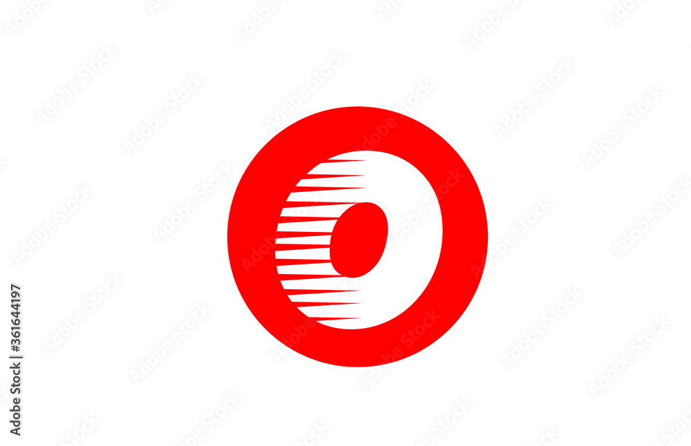 alphabet letter logo O icon for company and business. Simple icon design for corporate identity with line stripes and red circle alphabet letter logo O icon for company and business. Simple icon design for corporate identity with line stripes and red circle