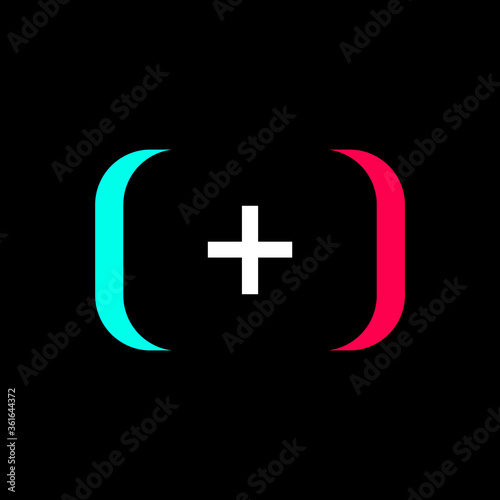 TikTok Plus Add Icon. Duotone. Plus Button. Social Media Vector Illustration On Black Background 