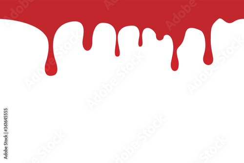 Red blood liquid dripping horizontally seamless repetitive vector illustration pattern isolated on white background. 