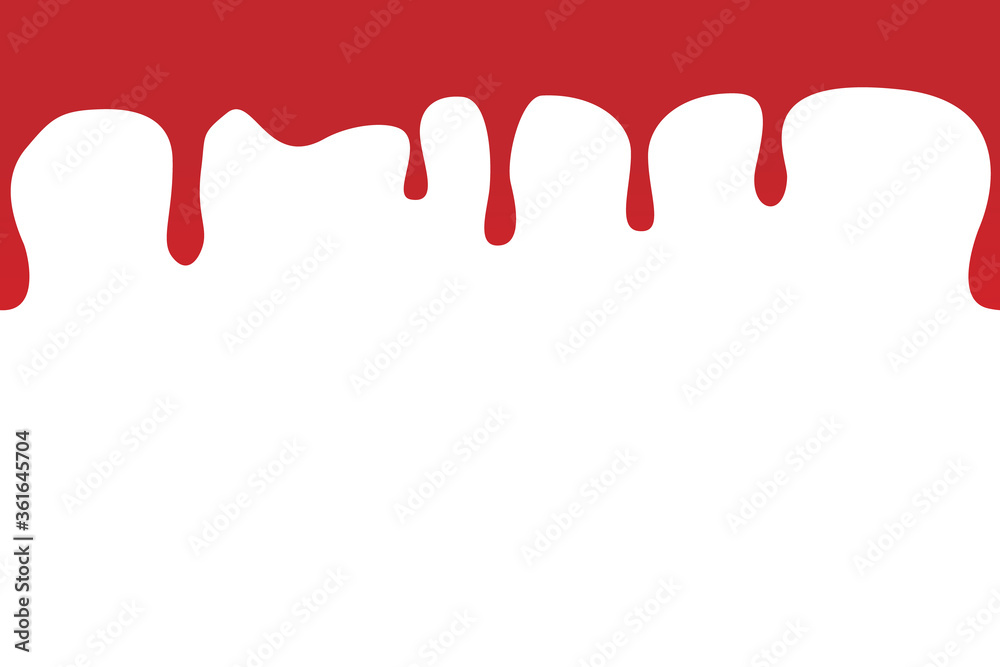 Red blood liquid dripping horizontally seamless repetitive vector illustration pattern isolated on white background. 