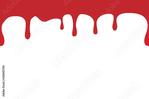 Red blood liquid dripping horizontally seamless repetitive vector illustration pattern isolated on white background. 
