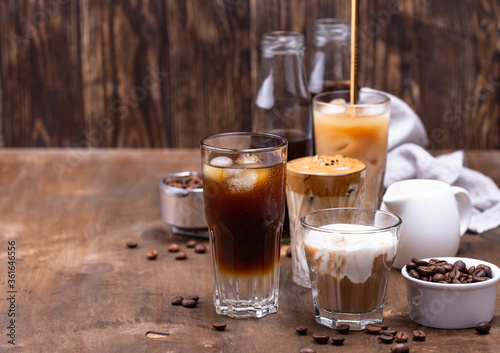 Different trendy cold coffee drink