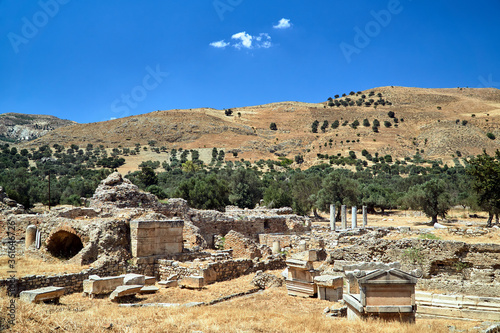 Stone ruins of the ancient Roman city of Gortyn on the island of Crete