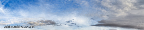 Summer sunset dranatic sky panorama with fleese clouds. Summer evening sky and weather concept high resolution background. photo
