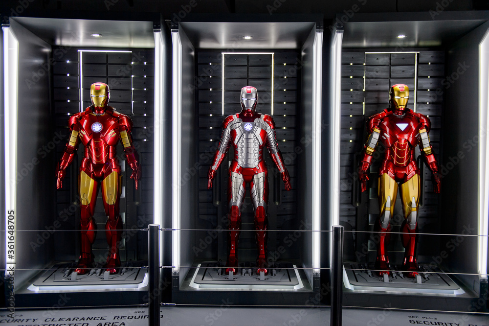 LAS VEGAS, NV, USA - SEP 20, 2017: Iron Man costumes at the Tony Stark base  at the Avengers experience in Las Vegas. Stock Photo | Adobe Stock