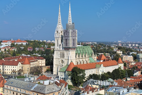 View on Zagreb Cathedral from the observation desk at Zagreb Neboder (Skyscraper), Croatia