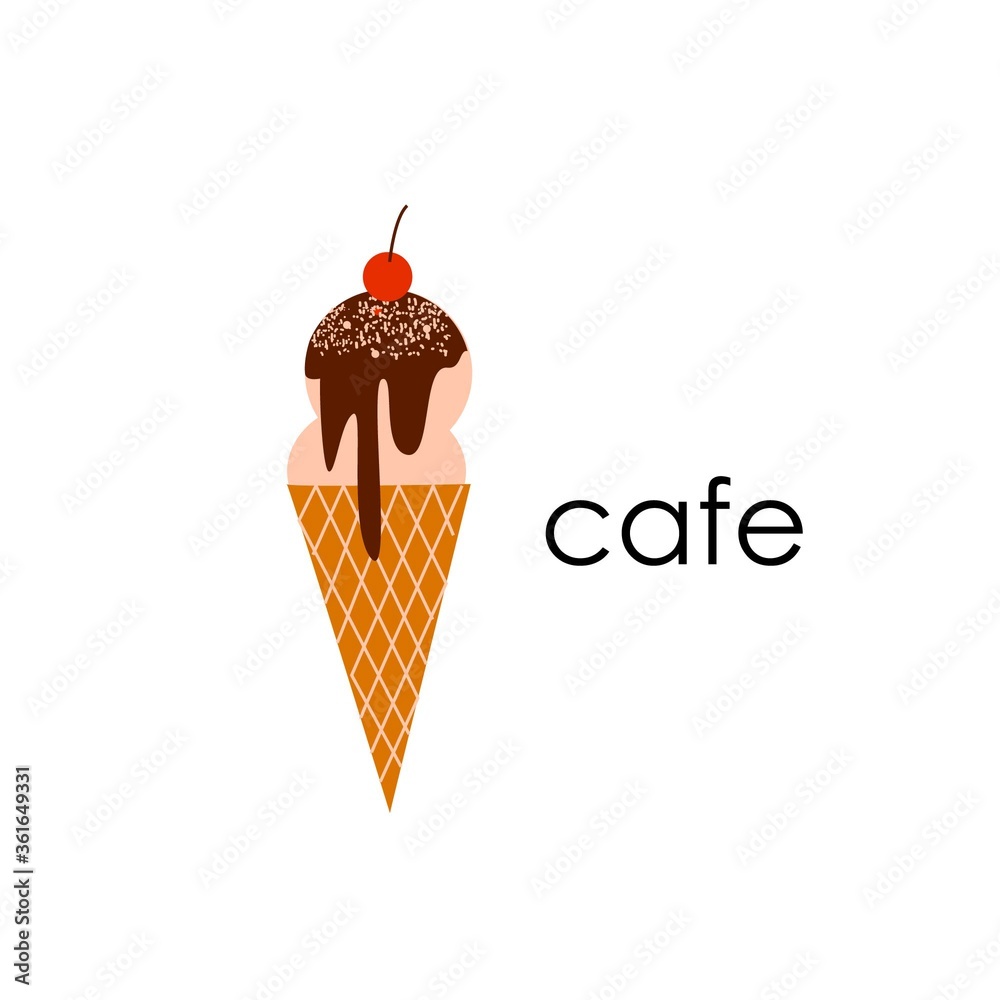 logo for ice cream cafe. element for design. children's drawing.