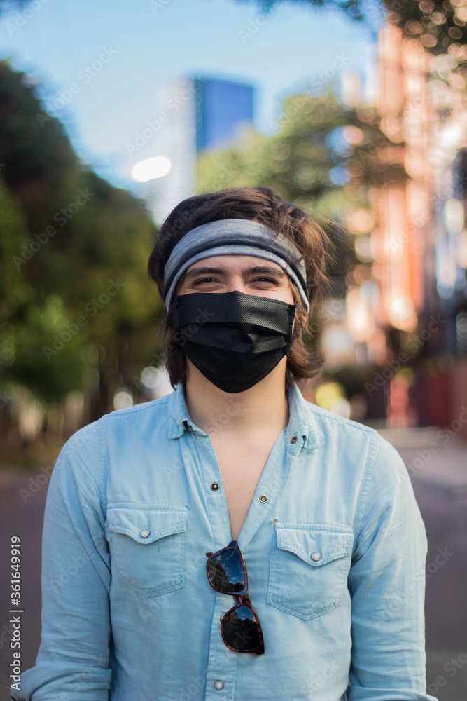 Portrait of a man in a mask during the pandemic Portrait of a man in a mask during the pandemic