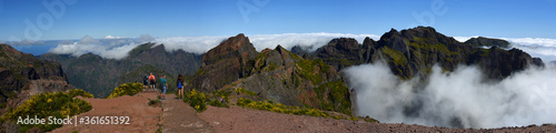 Panorama tourists at the top of Pico do Arieiro one of the highest peaks in Maderia