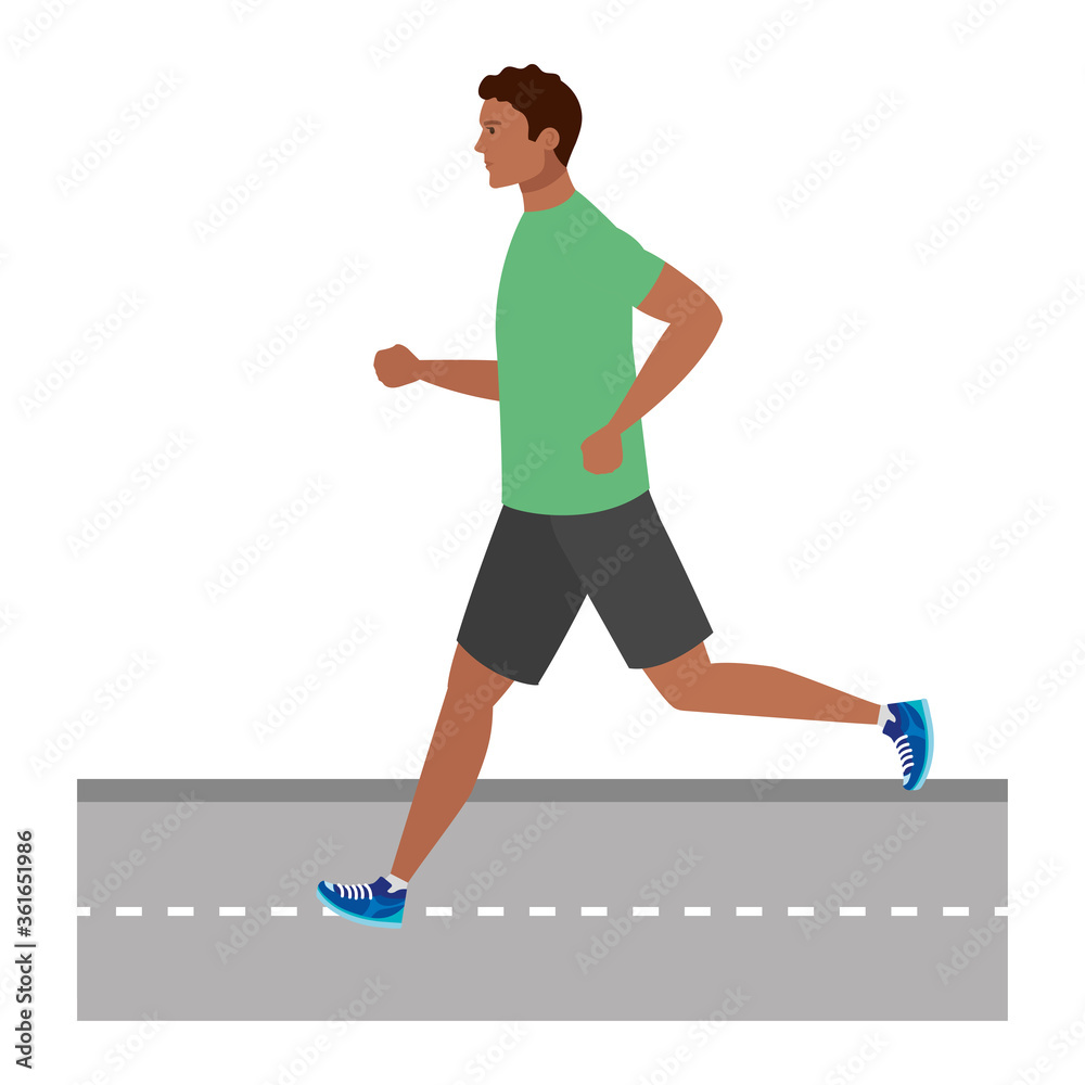 man afro running on highway, man afro in sportswear jogging, male afro athlete vector illustration design man afro running on highway, man afro in sportswear jogging, male afro athlete vector illustration design