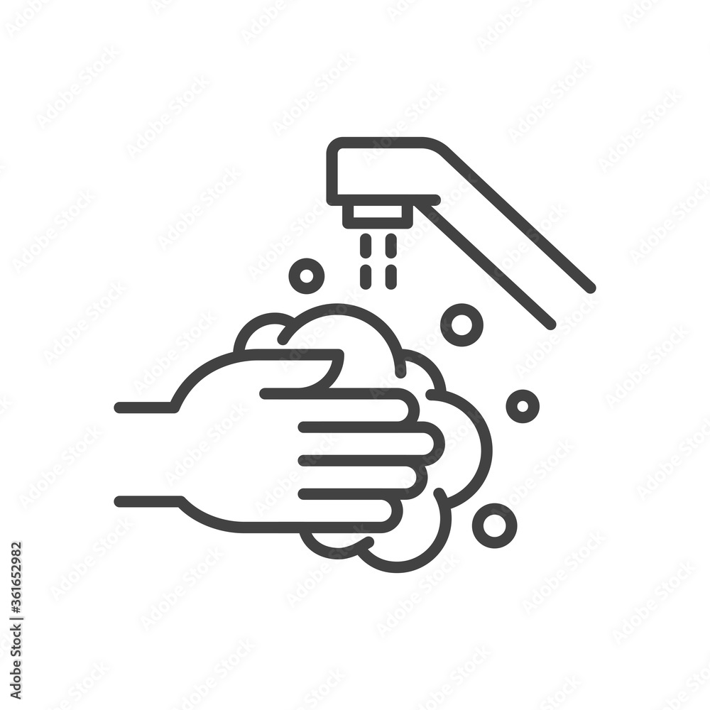 Washing hands. Outline icon. Vector illustration. Washing hands. Outline icon. Vector illustration.