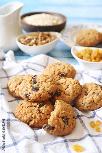 Oatmeal cookies with raisins and walnuts