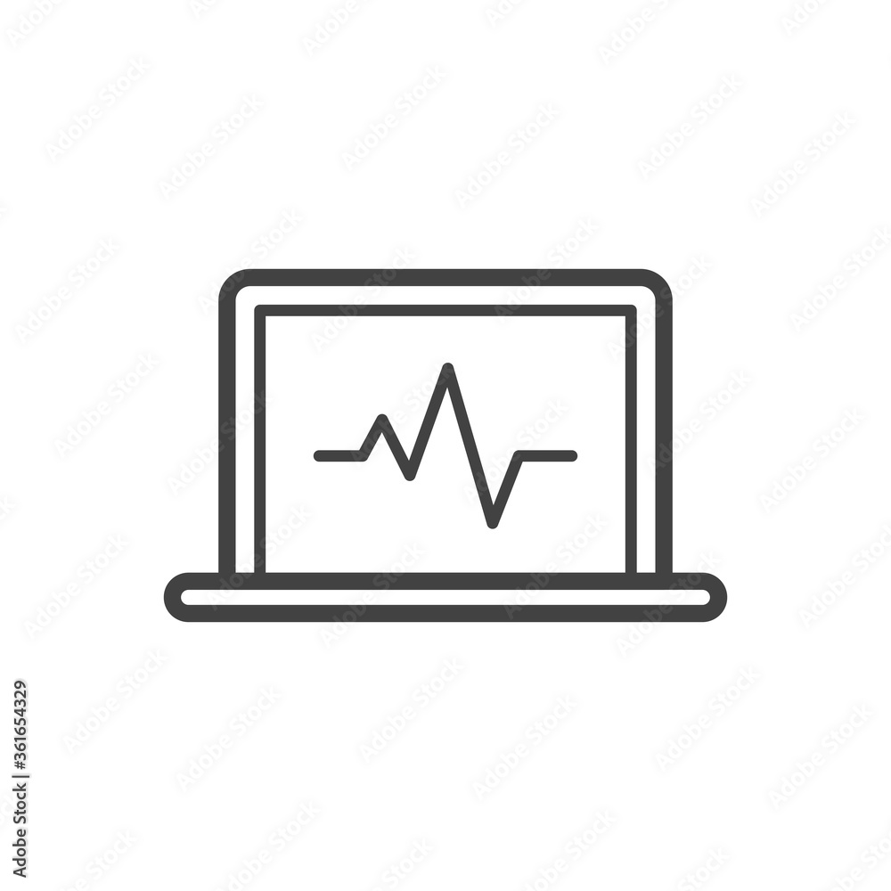 Computer diagnostics on laptop outline icon. Medicine and healthcare, medical support sign. Vector illustration. Computer diagnostics on laptop outline icon. Medicine and healthcare, medical support sign. Vector illustration.