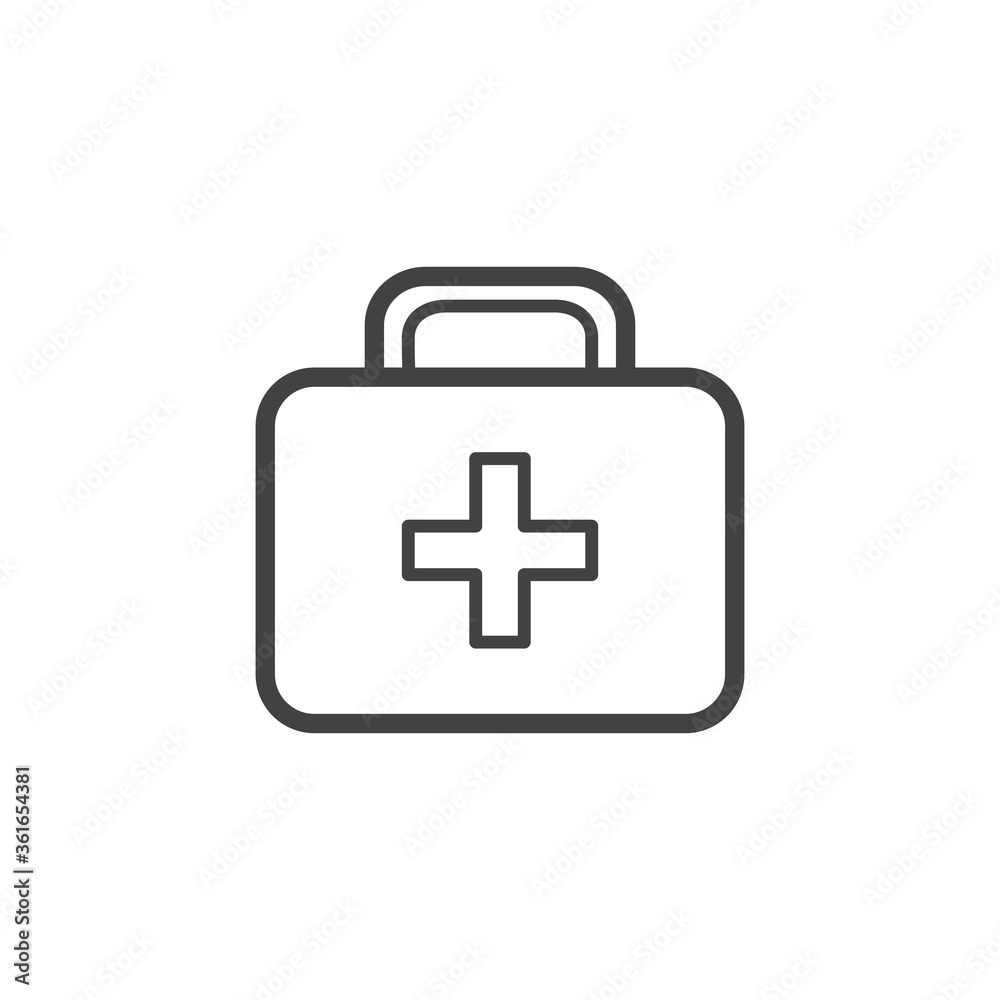 First aid kit outline icon. Medicine and healthcare, medical support sign. Vector illustration. First aid kit outline icon. Medicine and healthcare, medical support sign. Vector illustration.